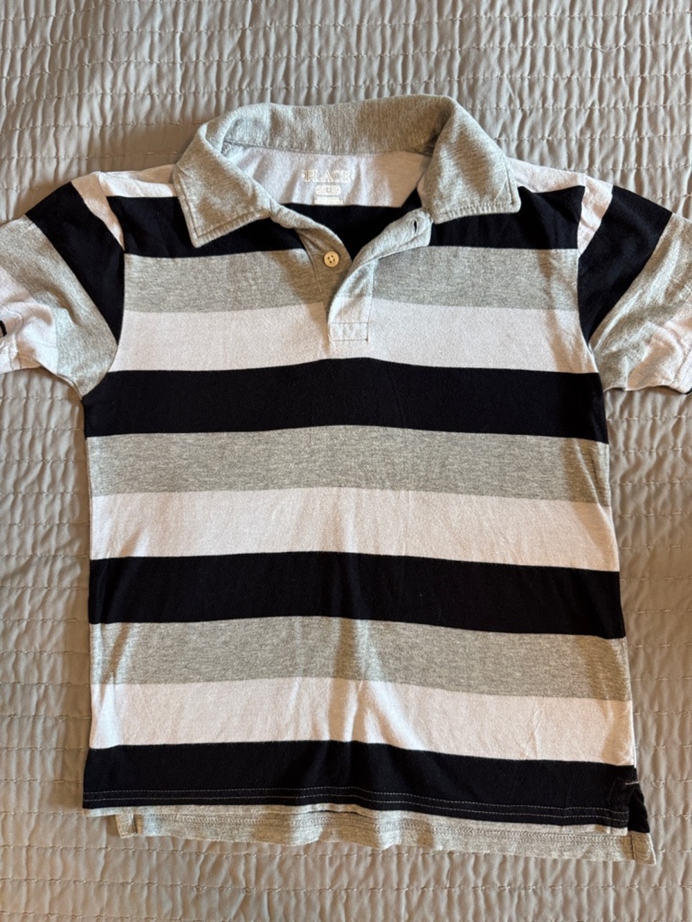 Place Boys' Striped Polo Black, Gray & White Size Medium